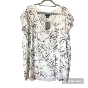 Anthropologie Liv Los Angeles Embroidered Hippie Flutter Sleeve Boho Peasant Top